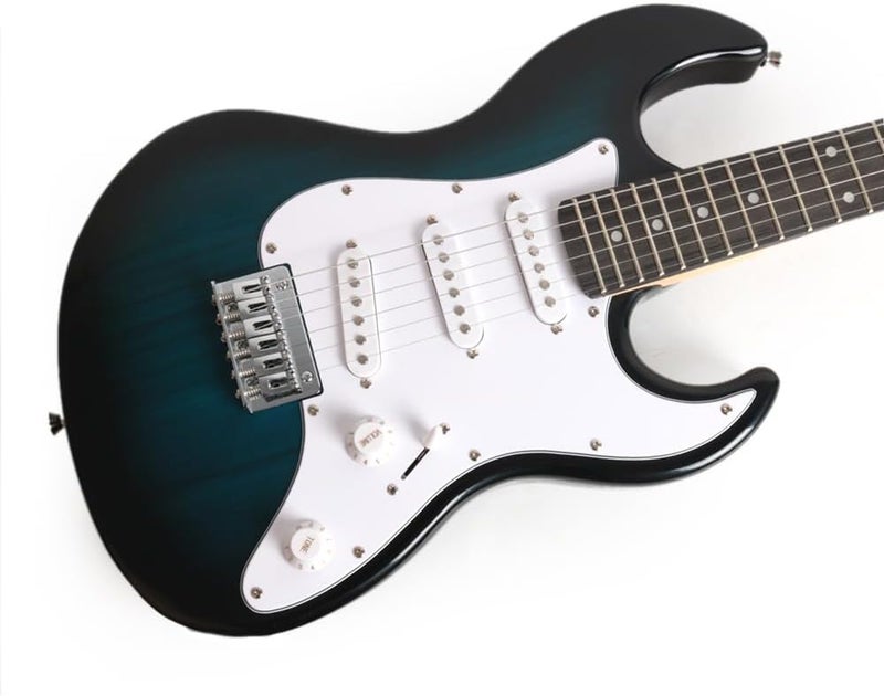 demusea Electric Mini Guitar 36Inch 3/4 Short Scale Blueburst Color sss Pickups One Volume One Tone 5 Ways Toggle Portable For Starter Beginner Travel And Practice With Gigbag Strap Total - Image 3
